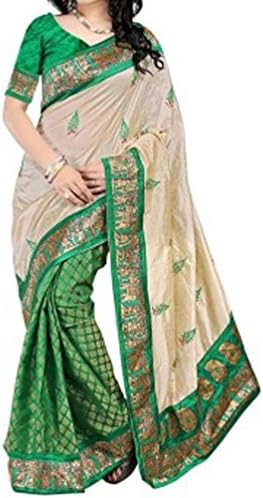 Indian Bollywood Designer Embroidered Sari Green Silk Fabric Party Wear Saree With Un-Stitched Blouse