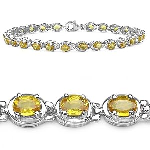 6.75 Carat Genuine Yellow Sapphire Ovals Silver Bracelet by