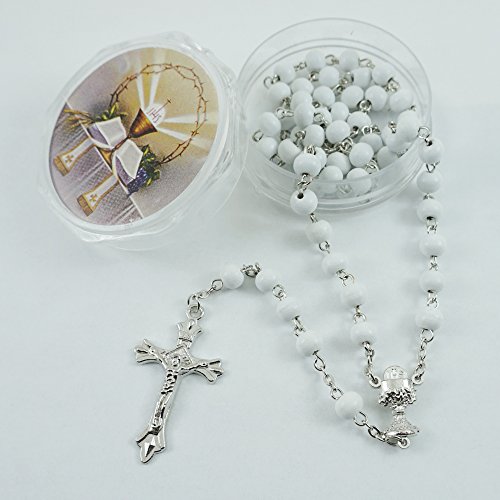 First Holy Communion Scented Rosary Favor - 12 Rosaries with individual Gift box and Organza Bag. (6mm, White)