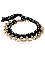 Threaded Chain Crystal Accents Gold Tone Link Bracelet, 7"+2" Extender