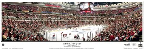 NHL Hockey Chicago Blackhawks 2010 Stanley Cup Final Game 1 - 13.5x39 Panoramic Poster. Frame Dimensions 15.5x41 Deluxe Double Matt &amp; Black "Mahogany" Wood Frame w/Plexi Glass #4020
