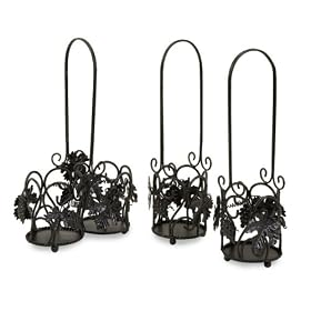 Set of 3 Black Wrought Iron Double and Single Wine Bottle Holders 16"