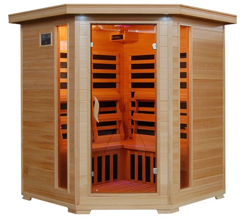 4 Person Corner Sauna FAR Infrared 10 Carbon Heaters Hemlock CD Player MP3 Aux New
