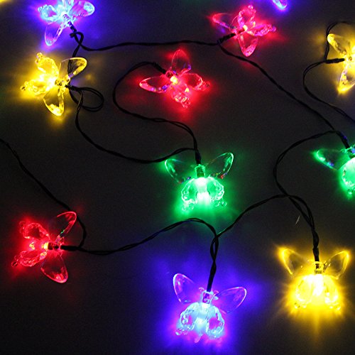 spécifications Innoo Tech 3.3M Guirlande lumineuse solaire d'extérieur à 20 LED papillons, décoration Noël marriage jardin chambre ect, lumière constante et clignotant (Multicolore)