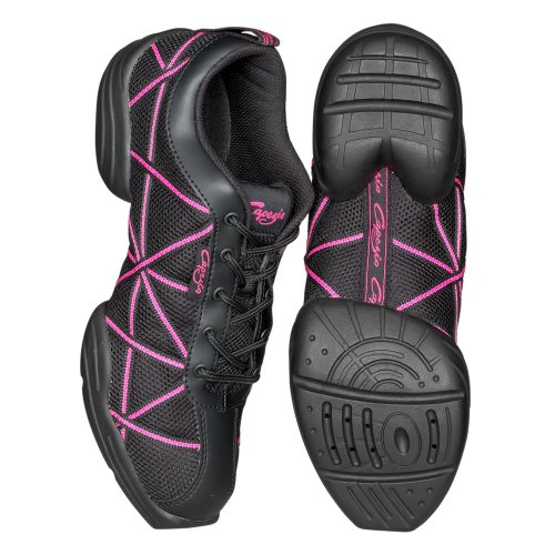 Capezio Web Sneaker in Black with Pink Stripes 4UK