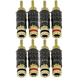 GLS Audio Locking Series "Generation 4" Gold Connector Banana Plugs Banana Clips - 8 Pack (4 Red & 4 Black)