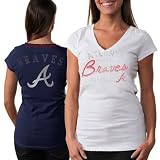 MLB Touch by Alyssa Milano Atlanta Braves Womens In The Bleachers Premium T-Shirt - White-Navy Blue (Medium)