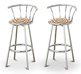 2 Rainbow Polka Dots Specialty / Custom Chrome Barstools with Backrest Set