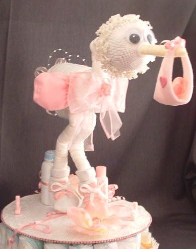 Pink DIAPER STORK Baby Shower Gift Diaper Cake Centerpiece