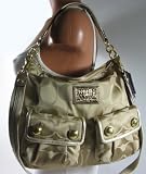 NEW AUTHENTIC COACH SIGNATURE SATEEN SIGNATURE POCKET SHOULDER HOBO (Khaki/Gold)