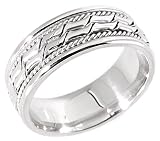 14K White Gold Unique Design Comfort Fit Wedding Band Ring