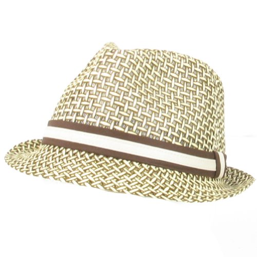 VENTED WEAVE STINGY BRAID FEDORA TRILBY HAT BROWN - Medium