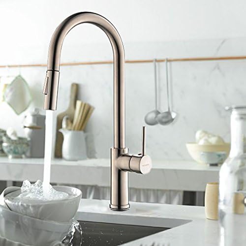 VESLA Commercial Modern Restaurant American Bridge High Arc Stainless Steel Brushed Nickel With Sprayer Single Handle Single Lever Pull Out Kitchen Sink Faucets,Contemporary Prep Rinse Faucet