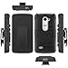 LG Leon Case, LG Power Case, Combo Rugged Shell Cover Holster with Built-in Kickstand and Holster Locking Belt Clip Black + Circle(TM) Stylus Touch Screen Pen