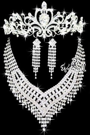 Rhinstone Crystal Wedding Bridal Prom Princess Tiara Crown 1 Necklace Stud Earrings Sets
