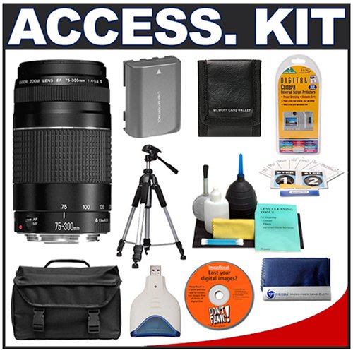 Accessory Kit for Canon Rebel XT XTi Digital SLR Camera with Canon EF 75 300mm f 4 5.6 III Lens + Spare NB 2LH Battery for Canon + High Speed USB 2.0 CompactFlash Card Reader + Deluxe Photo Video 57 Tripod + Deluxe SLR System Camera Bag Case