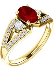 14K Yellow Gold 7.00x5.00mm Oval Cut Ruby and Diamond Ring -- LIFETIME WARRANTY