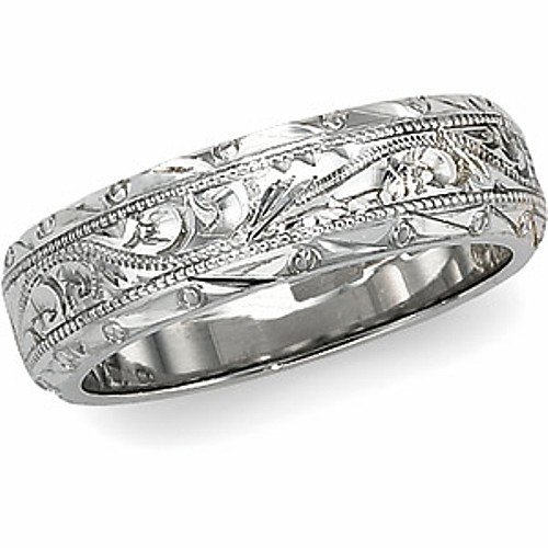 Platinum Hand-Engraved Wedding Band For Men and Women – Size 7
