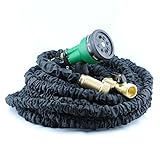 75ft Expandable Garden Hose 3/4'' Brass Fittings 100% Triple Latex [8 Way GUN, ON/OFF Valve Included