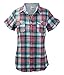 Women's Short Sleeve 100% Cotton Plaid Button Down Shirt