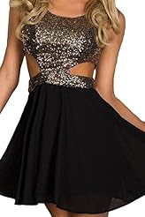 Cocktail Polyester/Spandex Sequined Cutout 2015 Skater Dress/Club Dress 