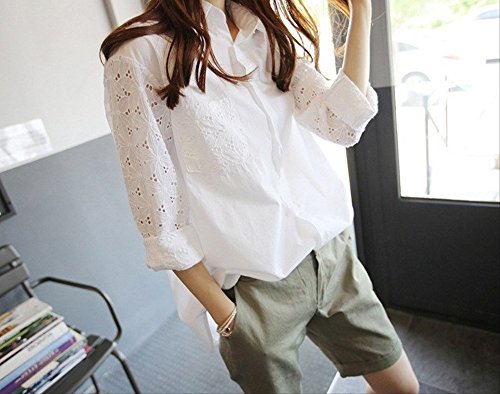 清楚 ！ シャツ  刺繍 コットン 長袖 ブラウス チュニック レディース ファッション カジュアル ホワイト