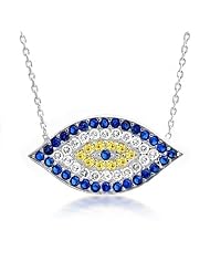 Bling Jewelry 925 Sterling Silver CZ Sapphire Evil Eye Necklace 16 Inch