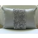 11% Holiday Sale - Vintage Silver Love - 12x14 Inches Decorative Pillow Covers - Rectangle Pillow Cover with Ribbon Embroidery