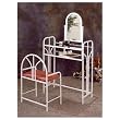 White Art Deco Vanity Set w/ Glass Shelves and Stool By Coaster