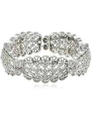 Napier "Treasure Box" Silver-Tone and Crystal Drama Stretch Bracelet, 2.52"