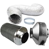iPower GLFANXINL4FILT4MD8C 4Inch High CFM Inline Exhausting Fan & Carbon Air Filter w/1050+ IAV Australia Virgin Charcoal,Pre-Filter Included,Reversible Flange & 8Feet Ducting w/2Clamps Combo