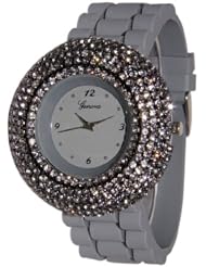 Geneva Grey Elegant Crystals Rhinestones Silicone Watch