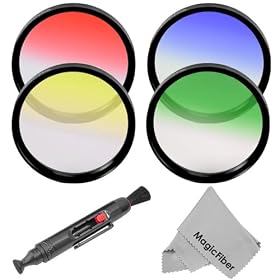 Essential 67MM Lens Filter Kit for DSLR Cameras, CANON (18-135mm EF-S IS STM, EF 70-200mm f/4L), NIKON (18-105mm f/3.5-5.6 AF-S DX VR ED Nikkor, 70-300mm f/4.5-5.6G) - Includes: Graduated Color Filter Kit (Red, Green, Yellow and Blue) + Lens Pen + Premium MagicFiber Microfiber Cleaning Cloth