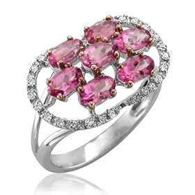 14k White Gold Pink Tourmaline Gem Diamond Ring Band, Size 7, TW: 11.70 carat by Diamond Delight