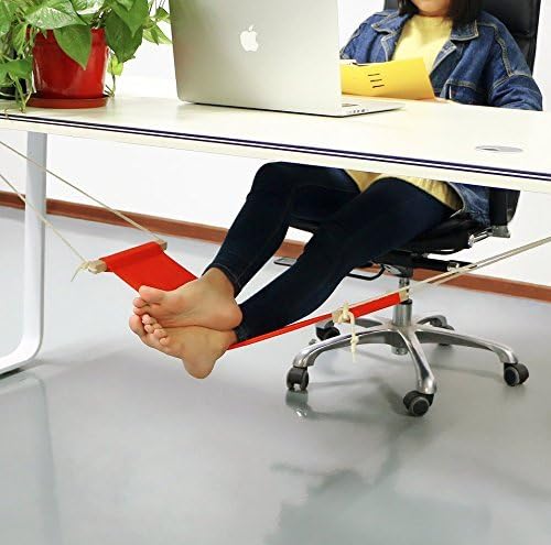 Canvas Foot Rest Desk Hammock, Flyox Adjustable Mini Foot Rest Stand Office Desk Feet Hammock, Come in Orange