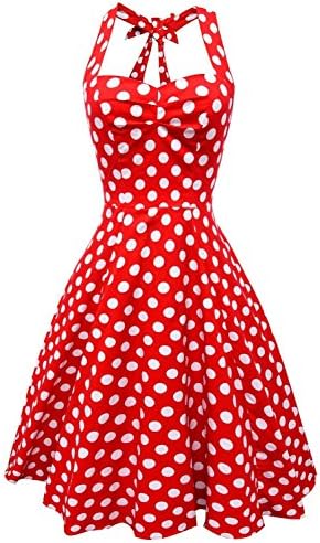 LBclothing® Women's Halter Polka Dots 1950s Vintage Swing Tea Dresses Multi Colored Red Medium