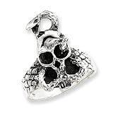 Sterling Silver Antiqued Skull W/Snake Ring