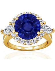 14K Yellow Gold Round Cut Blue Sapphire Ring With Sidestones