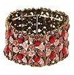Antique Gold and Red Crystal and Flower Stretch Bangle Fashion Bracelet