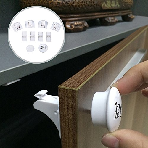 Blulu Magnetic Cabinet Locks for Baby Safety Child Proofing - No Tools Needed (4 Locks + 1 Key)