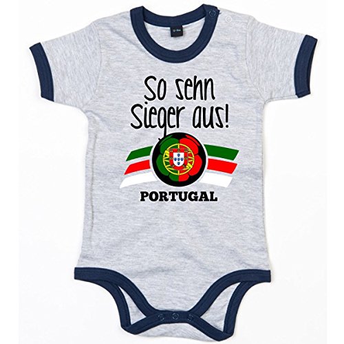 Mikalino Babybody So sehn Sieger aus Portugal kurzarm ringer, Farbe:heather;Grösse:6-12 Monate