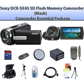 Sony DCR-SX45 SX45 SD Flash Memory Camcorder (Black) + SSE 8GB Camcorder Essential Package