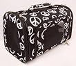Designer Dog Carrier - Luggage Style Pet Carrier - Black with White Peace Signs - Small