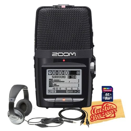Zoom H2n Handy Recorder Bundle with 8GB SD Card, Headphones, Six-Foot 1/8-Inch Cable, and Polishing Cloth