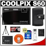 Nikon Coolpix S60 10 Megapixel Digital Camera (Espresso Black) with 5x Optical Zoom + EN-EL10 Battery + 4GB Card + Leather Case + Accessory Kit
