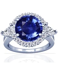 Platinum Round Cut Blue Sapphire Ring With Sidestones (GIA Certificate)