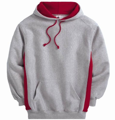 Badger Sport Contrast Color Underarm Hooded Sweatshirt - 1250 - Oxford / Red - XXXX-Large