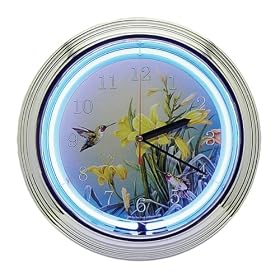 Humming Bird blinking Neon Wall Clock...Penguin, Zebra, Elephant, Bird wildlife neon clocks also... by Neon Clocks