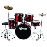 New Drum Set Wine Red 5-Piece Complete Full Size with Cymbals Stands Stool Sticks
