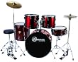 New Drum Set Wine Red 5-Piece Complete Full Size with Cymbals Stands Stool Sticks